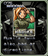 Madoka's card description in Metal Slug Advance