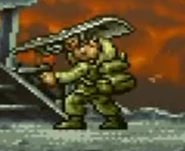 A Rebel shielded soldier hiding behind his shield upwards.