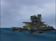 A restored battleship on Mission 8's outro