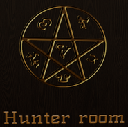 The imagery on the door to the hunter's room