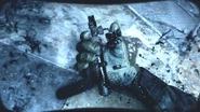 Khlebnikov holding a broken injector. This scene reveals that the drug itself is also green colored, not just the glass the vial is made of.