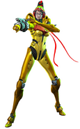 Galactic Bounty Hunter costume in Bayonetta and Bayonetta 2 on Wii U and Nintendo Switch, which is based on the Power Suit from Metroid.