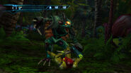 Samus tussles with a Griptian.