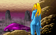 Samus in her Zero Suit before Samus infiltrates the Mothership.