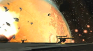 Samus escapes the frigate just in time.