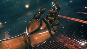  ловит одну из частиц Малыша.