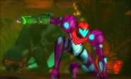 The Gravity Suit and Queen Metroid in Fusion Mode