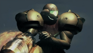 The grapple beam missing on Samus' arm during the first loading sequence of Metroid Prime Trilogy.