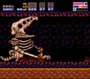 Samus ante el esqueleto de Crocomire