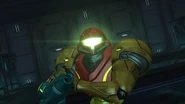 Samus aumentando la opacidad de su visor durante el combate en Other M para evitar que los enemigos vean su cara.