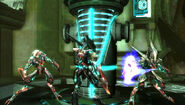 A Pirate Trooper and two Armored Troopers, on the G.F.S. Olympus before stealing an Energy Cell. In the final version of the game, the Troopers were replaced by Pirate Militia.