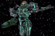 The glitched appearance of the Phazon Suit if full inventory hacks are used at the start of the Frigate Orpheon in Metroid Prime. Interestingly resembles the Beta Phazon suit.