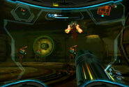 Samus battles the Steambots.