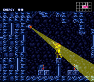 The Eye shines its beam on Samus.