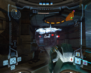 Samus battling the four Mega Turrets.