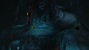 Samus ascends the Hive exterior.