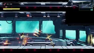 Samus fighting several creatures on the lower floor.