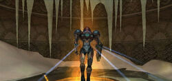 Samus entering the Warp Site.