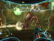 Samus battles the Defense Drone.