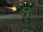 Player 3 firing the Arm Cannon in the Spider Complex.