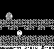 Samus passing under the Metroid Egg in Return of Samus.