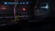 Samus running through the passageway.
