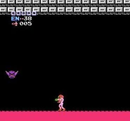 Samus standing on solid fake lava in Ridley's Lair (Metroid)