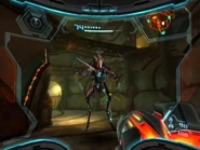 The Armored Pirate engages Samus.