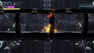 Samus setting a Power Bomb in a damaged tube in Hanubia.