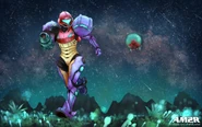 The "worst" ending, which depicts a fully-suited Samus and the baby returning to her Gunship. Appears with over 4 hours of play time. VariaZim slightly modified the ending as her submission to the #MetroidFanArt contest, where it was displayed with other chosen entries at PAX West 2017 during the Metroid: Samus Returns panel (filmed for Nintendo Minute).