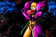 Samus wearing the Gravity Suit, sans her helmet.