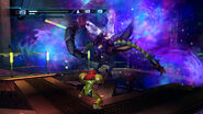 Samus battling a Rhedogian