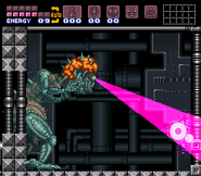 Super Metroid Mother Brain hyperbeam.png (8 KB) Mother Brain uses the Laser Brain Attack against Samus in her second form.