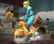 Samus' Power Suit falls off and Zero Suit Samus is now playable.