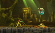 Samus battles the Alpha Metroid