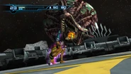 Samus defeats Phantoon once again, and watches as the monster is sent floating into the depths of space outside the Control Bridge.