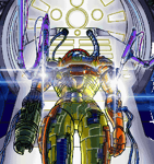 Старый Вариа Костюм Самус из Metroid Fusion, разбираемый на части хирургическим путем.