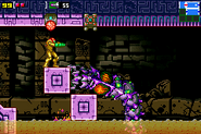 Samus avoiding the Acid Worm's ramming attack.