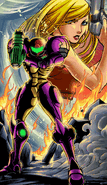 The Gravity Suit in an ending picture from Metroid: Zero Mission.