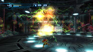 Samus fighting the Rhedogian.