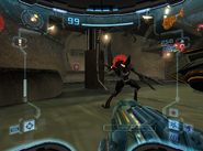 A Tallon Metroid draining a Pirate Trooper's energy in Metroid Prime 2: Echoes.