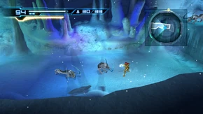 Samus fighting the Volfons.