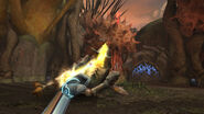 Samus uses the Grapple Lasso to damage the Korakk's tail.