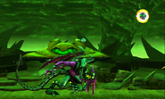 Samus and Proteus Ridley battling in front of the gunship