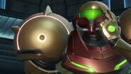 Acquiring the visor in Metroid Prime Remastered.