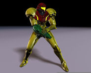 An early version of the Power Suit found in the internal data of Metroid: Other M. Differences include a lack of shoulder lines and a differently coloured Arm Cannon.