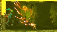Samus using the Beam Burst against a Zeta Metroid.