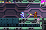 El SA-X usando un supermisil contra Samus.