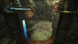 Самус разгоняется по Желобу в .