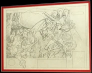 Early pencil artwork of the game's western box art.
